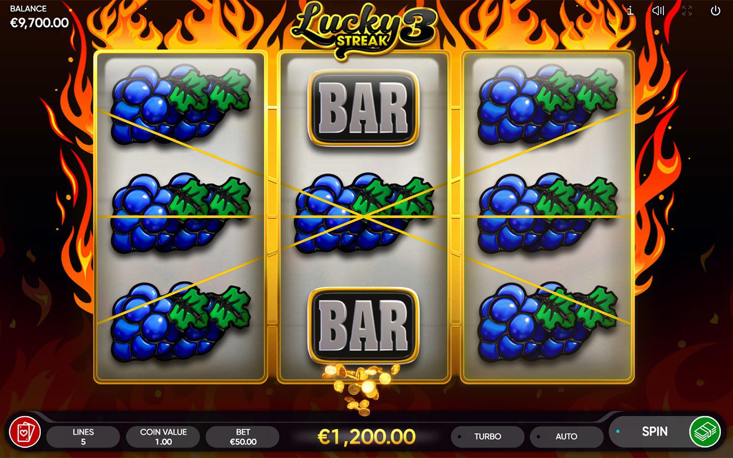 Schermata giocata Lucky streak 3 simbolo UVA